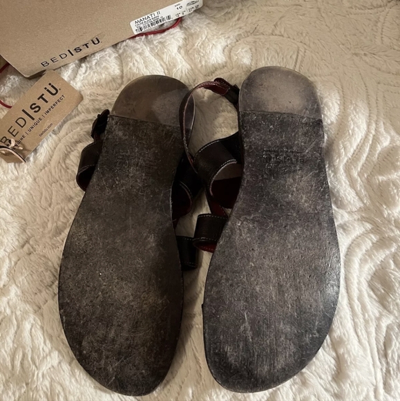 Bed Stu Black Leather Manati II Strappy Sandals Sz 10 Genuine Leather - Picture 6 of 7